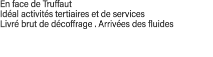 En face de Truffaut Idéal activités tertiaires et de services Livré brut de décoffrage   Arrivées des fluides 
